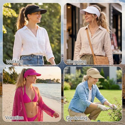 American Trends Wide Brim Visor for Women Lightweight Packable Ponytail Hat - color: Beige