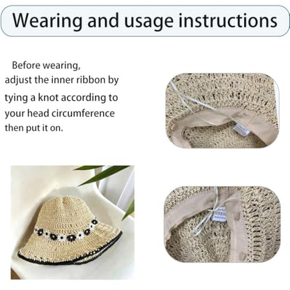Wide Brim Straw Bucket Hats for Women Summer Beach Sun Hat Foldable