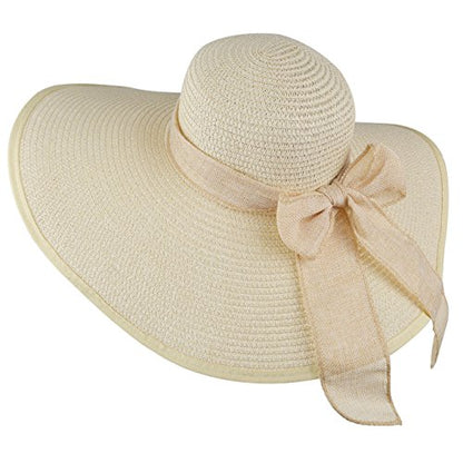 DRESHOW Beach Hats for Women Big Straw Wide Brim Summer Hat Floppy Foldable Roll up Cap Sun Hat UPF 50+ - color: Beige 5.9
