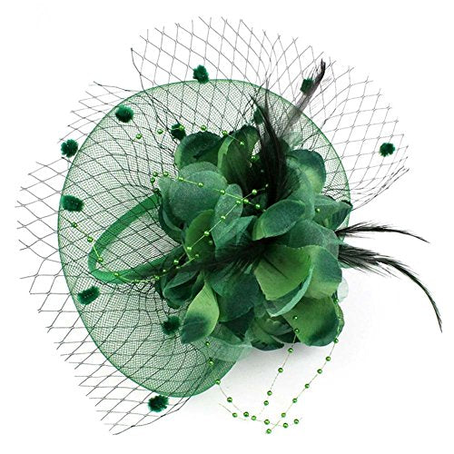 ACTLATI Fascinators Hat for Women Tea Party Headpiece Wedding Cocktail Flower Mesh Feathers Hair Clip 20s Flapper Fascinators - color: A1-dark Green
