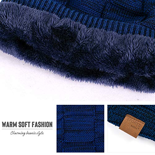 Vgogfly Slouchy Beanie for Men Winter Hats for Guys Cool Beanies Mens Lined Knit Warm Thick Skully Stocking Binie Hat Pairs - color: Blue / Wine Red