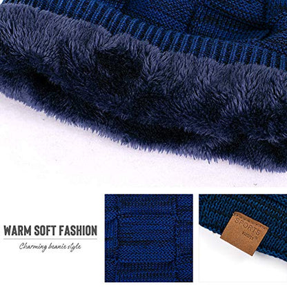 Vgogfly Slouchy Beanie for Men Winter Hats for Guys Cool Beanies Mens Lined Knit Warm Thick Skully Stocking Binie Hat Pairs - color: Blue / Wine Red