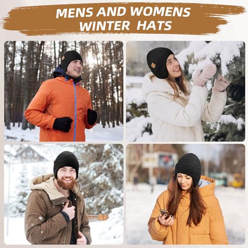 OZERO Winter Beanies Hats Men: Beanie with Ear Flaps - color: Black