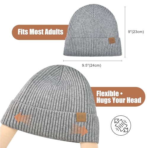 Unisex XXL Winter Hat, Fleece Lined Beanie Skull Cap Thermal Beanies Warm Ski Hat for Cold Weather - color: Heather Gray