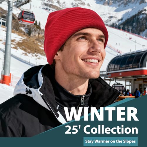 Fleece Lined Beanie for Men Women Knit Thick Warm Winter Beanies Hat - color: Red