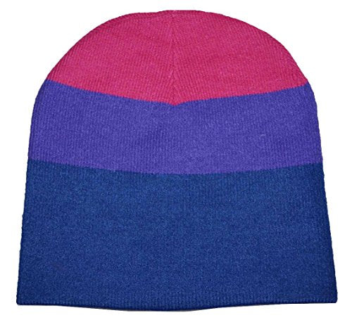 Nayt Striped 8" Short Cuffless Beanie Hat Pink Purple Blue