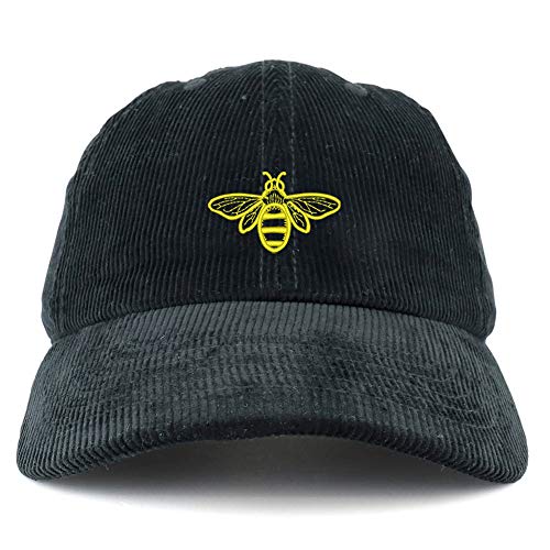 Trendy Apparel Shop Bee Embroidered Cotton Corduroy Unstructured Baseball Cap - color: Black