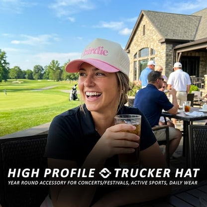 Funky Junque Golf Trucker Hat - color: Birdie - Pink/Beige
