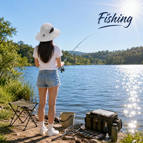 HUAMULAN Women Men Wide Brim Sun Hat Hiking Fishing Hats with Neck Flap - color: Yq005-lightgray