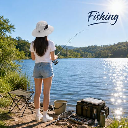 HUAMULAN Women Men Wide Brim Sun Hat Hiking Fishing Hats with Neck Flap - color: Yq005-lightgray