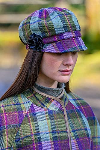 Newsboy Hat for Women's Cap 8 Panel Wool Made in Ireland - color: Green, Purple Plaid