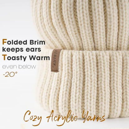 FURTALK Womens Winter Knitted Beanie Hat with Faux Fur Pom Warm Knit Skull Cap Beanie for Women - color: Beige