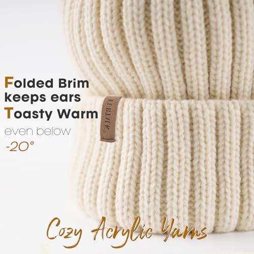 FURTALK Womens Winter Knitted Beanie Hat with Faux Fur Pom Warm Knit Skull Cap Beanie for Women - color: Beige