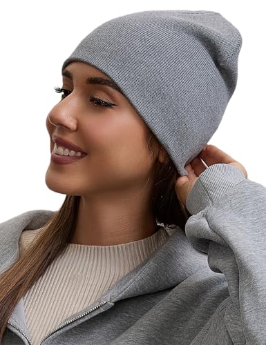vidsel 100% Cotton Beanie Hat for Men Women, Soft Cuffless Knit Skull Cap - color: 1pc-light Grey