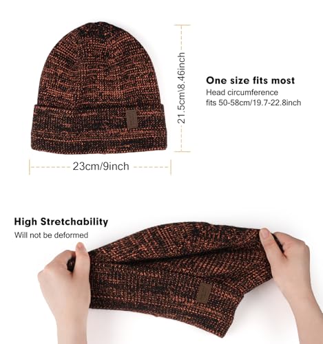 Wmcaps Winter Beanie for Men Women, Soft Warm Fleece Lined Knit Hat - color: Black/Orange