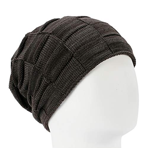 Vgogfly Slouchy Beanie for Men Winter Hats for Guys Cool Beanies Mens Lined Knit Warm Thick Skully Stocking Binie Hat Pairs - color: Navy / Coffee