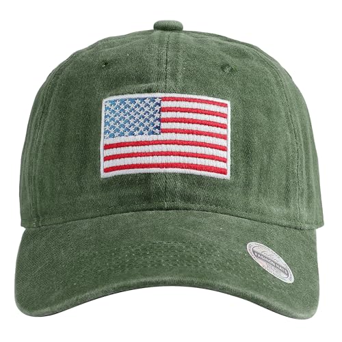 Falari USA Flag Embroidered Baseball Cap, Low Profile Adjustable Dad Hat, 100% Cotton, Pre-Washed - color: Olive Green
