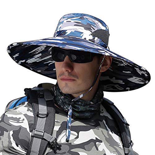 HUAMULAN Men Wide Brim Sun Hat Summer Outdoor Women Bucket Fishing Hats - color: C1004-micaishenlan