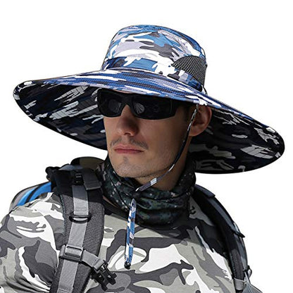 HUAMULAN Men Wide Brim Sun Hat Summer Outdoor Women Bucket Fishing Hats - color: C1004-micaishenlan