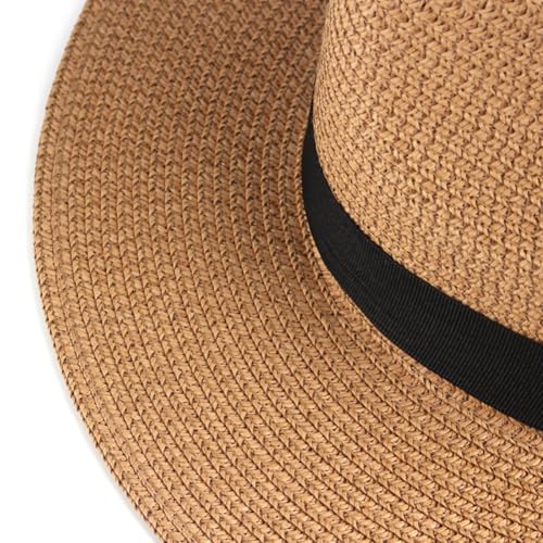 Foldable Brim Straw Hat Woven Beach Cap Wide Brim Summer Hat Travel Straw Sun Hat Packable Beach Hat with Black Band Beige - color: Beige
