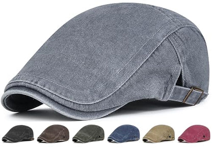 Initlove Mens Newsboy Cap Washed Beret Ivy Hat Flat Hats for Cabbie Driving - color: Grey
