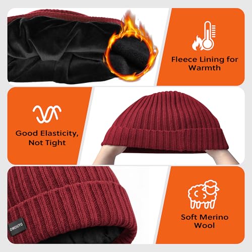 Winter Beanie Merino Wool Fleece Lined for Men Women Soft Warm Knit Hat Ski Stocking Cuffed Cap - color: Red