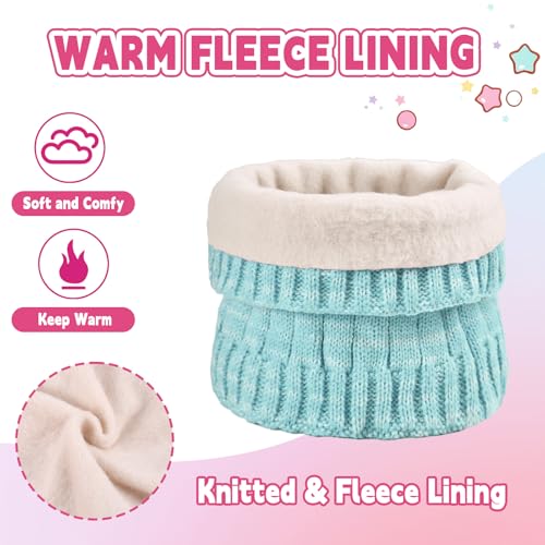 Kids Winter Hat Gloves Scarf Set Girls, Children Beanies Hats with Pom Pom - color: Mint Green Mix
