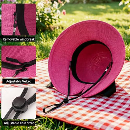 DRESHOW Sun Hats for Women Travel Fedora Foldable Beach Sun Hat Summer Wide Brim Straw Bucket Hat with Bowknot UPF 50+ - color: 1 Pack With Bowknot: Fuchsia With Black Band