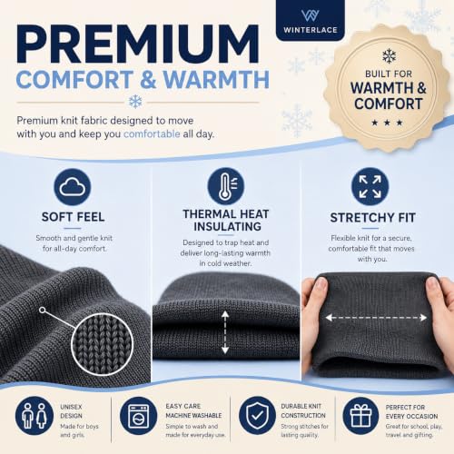 12 Pack Winter Beanie Hats for Men Women, Warm Cozy Knitted Cuffed Skull Cap, Wholesale - color: Black / Navy Blue / Gray