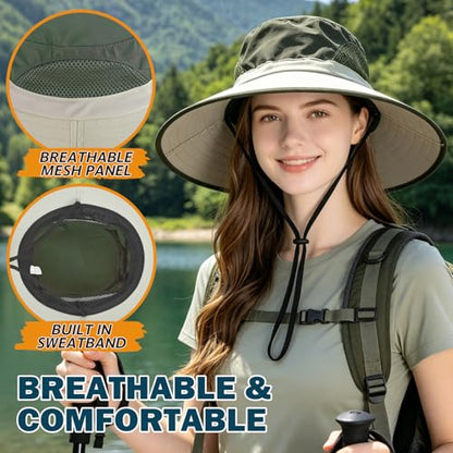 Wide Brim Sun Bucket Hat, Waterproof Boonie Hat for Men & Women - color: 02 Beige+army Green