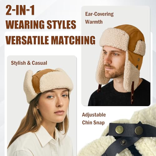 Trapper Hat + Hammock Underquilt, Warm Winter Russian Aviator Hat with Fleece Ear Flaps for Men Women, Orange Under Quilt for Single Hammock