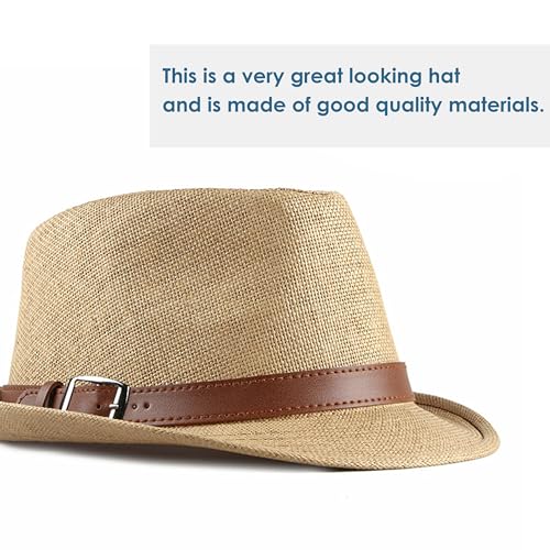 Straw Fedora Hat for Men Panama Hat Short Brim Summer Sun Hat - color: A-khaki
