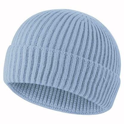 ROYBENS Swag Wool Knit Cuff Short Fisherman Beanie for Men Women Winter Hat - color: 1pcs-light Blue