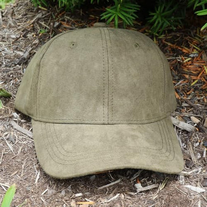 Suede Baseball Cap | Structured 6 Panel Hat for Men & Women | Adjustable Dad Hat | Polyester Suede Finish - color: Olive