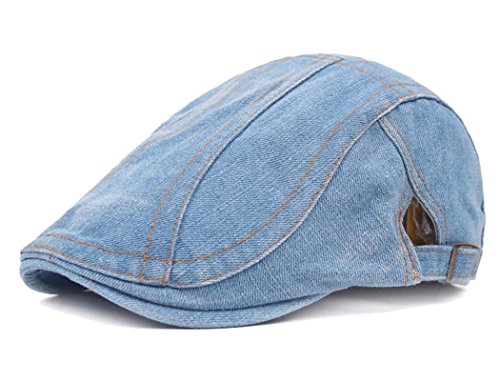 Quanhaigou Unisex Denim Newsboy Hats Flat Ivy Gatsby Cabbie Driving Berets Hat Cotton Dad Cap for Men Women - color: Light Jean Blue