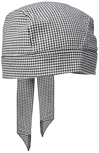 Uncommon Threads Elastic Back Skull Cap Chef Hat with Ties - color: Houndstooth