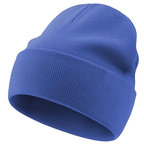 100% Cotton Beanie Lengthen Cuffed Beanies Knit Winter Hats Unisex - color: 1-blue