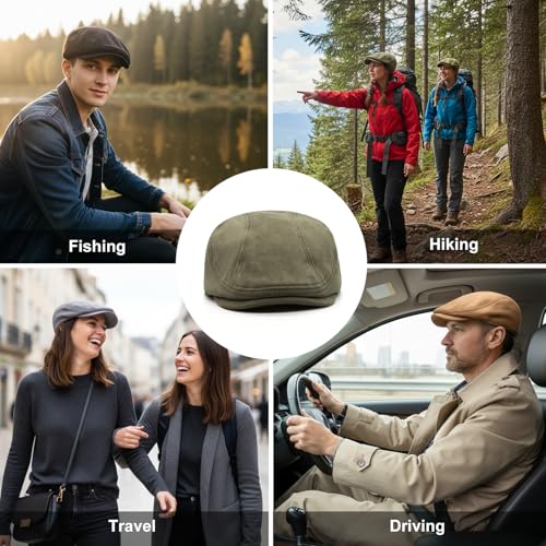 YAMEIZE Retro Suede Newsboy Hats for Men Women Beret Ivy Flat Cap Adjustable Winter Caps Trendy - color: Army Green