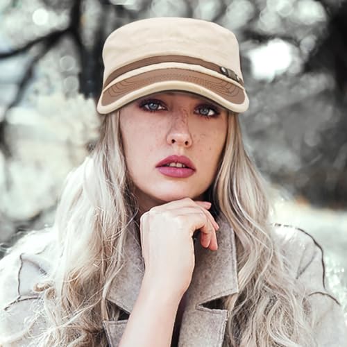 Flat Top Cap for Men Soft Cotton Adjustable Military - color: Khaki