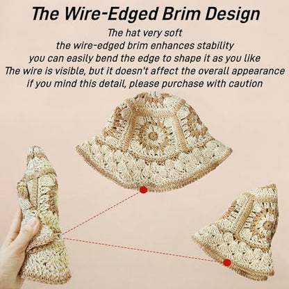 Floppy Big Beach Straw Hats for Women Foldable Summer Wide Brim Packable Sun Hat Womens Travel Straw Fedora Hat - color: Floral-2