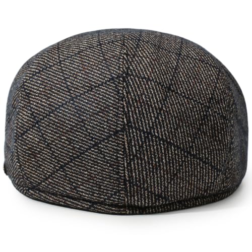 Men's Newsboy Cap with Earflaps Flat Ivy Caps Gatsby Golf Cabbie Hats - color: Coffee Square