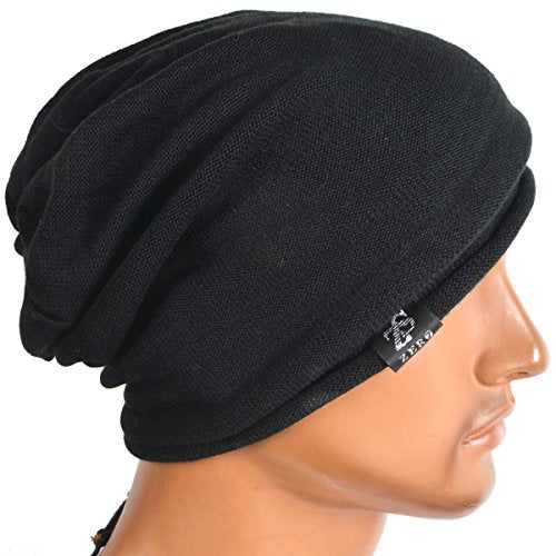 VECRY Men's Slouch Beanie Skull Cap Long Baggy Hip-Hop Winter Summer Hat - color: Roll-black