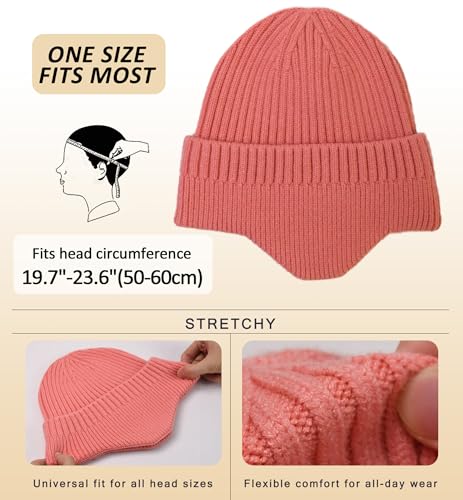 HiRui Knitted Beanie Hats Winter Hats Ear Covers for Men Women Kids Warm Slouchy - color: Pink