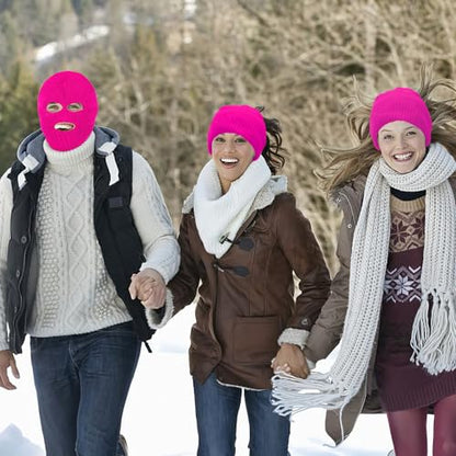 3 Hole Ski Mask, Knitted Balaclava Face Mask, Winter Full Face Mask Cover for Winter Outdoor Sports - color: Dark Pink