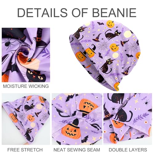 Slouchy Beanie Hat Skull Cap Chemo Headwear Baggy Hats for Men Women Running Cycling - color: Halloween Pumpkin