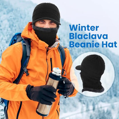Clothclose Winter Balaclava Beanie Hat Knit Thermal Ski Mask for Men Women - color: Black