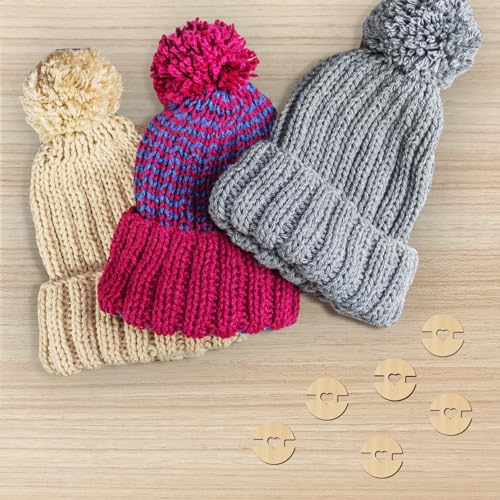 60pcs Pom Poms Buttons for Hats, Wooden Handmade Buttons Removable Love Button Crafts Faux Fur Pom Fastener Holder Sewing Clothing Accessories for Beanies, Knitting, Crochet