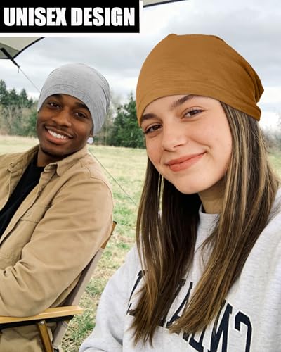 100% Cotton Summer Beanie for Men Women, Thin Soft Slouchy Beanies - color: 1pcs-gold Brown, size: Large