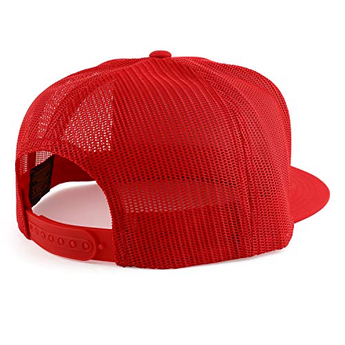 Trendy Apparel Shop Oversize XXL Structured Blank 5 Panel Flatbill Snapback Mesh Cap - color: Red, size: XX-Large