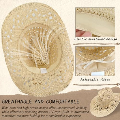 Straw Cowboy Hat for Women, Cowgirl Hat Wide Brim Western Cowboy Hat - color: Style2